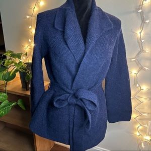 Navy Blue Boden Wool & Alpaca Fur Cardigan with Waist Belt